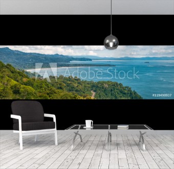 Picture of Panoramic view of a road going through the coast by the pacific ocean at Dominicalito beach in southern Costa Rica